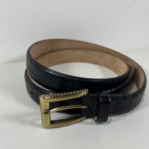 Vtg Talbots Belt Women Large Black Croc Embossed Leather Gold Buckle Classic Y2K